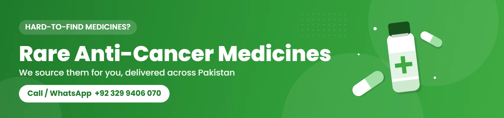 Rare and hard-to-find anti-cancer medicines, call or WhatsApp +92 329 9406 070